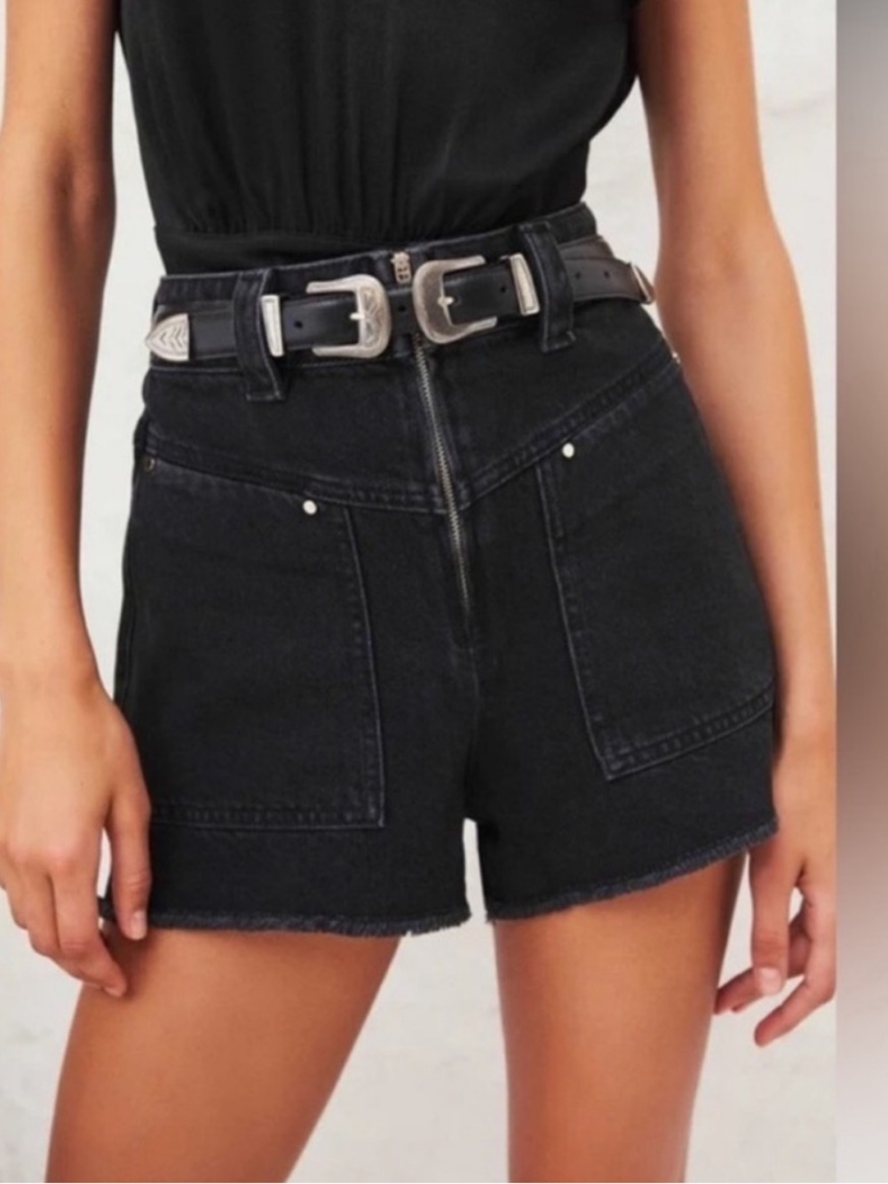 ba&sh lady denim High-Rise Denim Patch Pocket Shorts